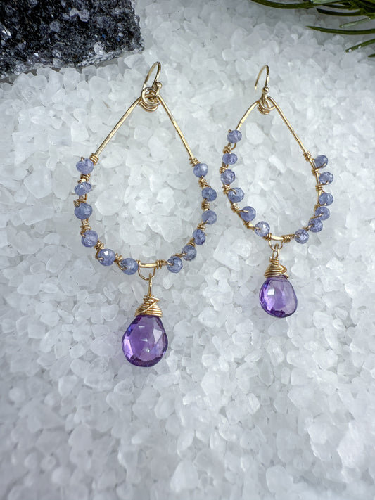 Amethyst & Tanzanite Wrapped Hoops