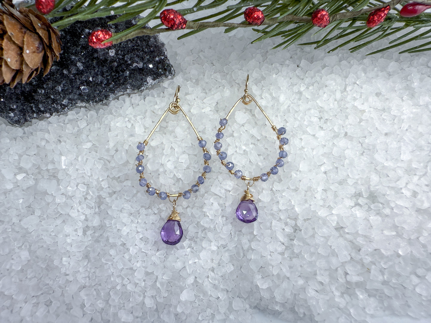 Amethyst & Tanzanite Wrapped Hoops