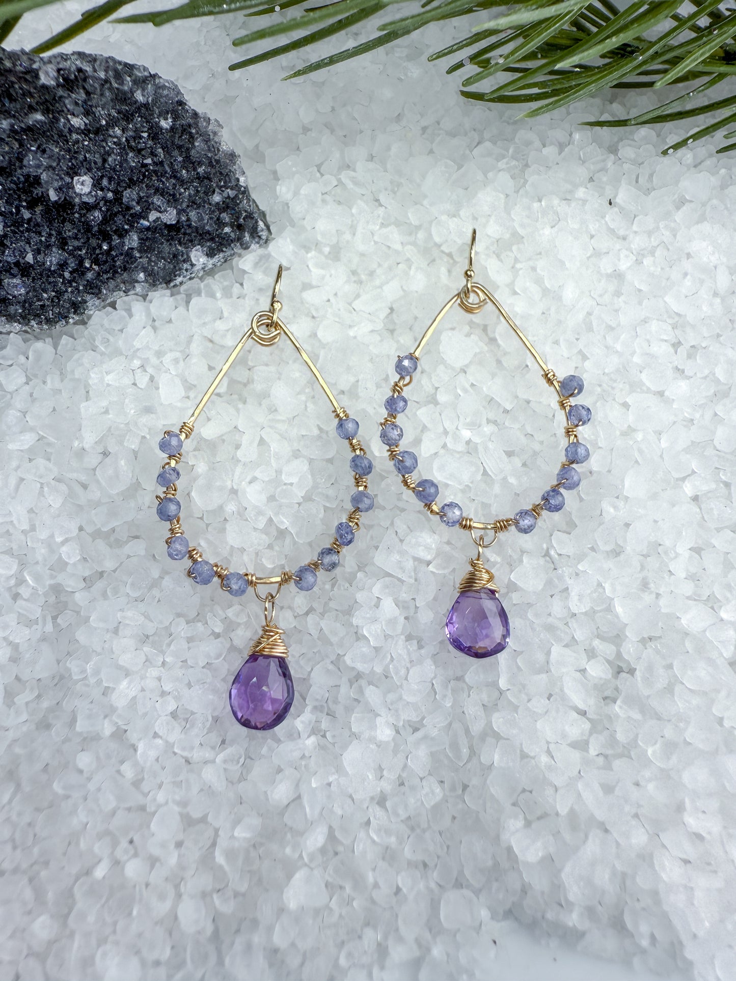 Amethyst & Tanzanite Wrapped Hoops