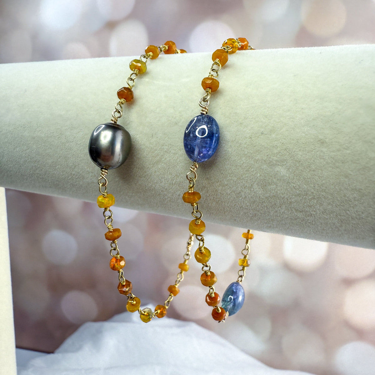 Fire Opal & Gemstone or pearl bracelets