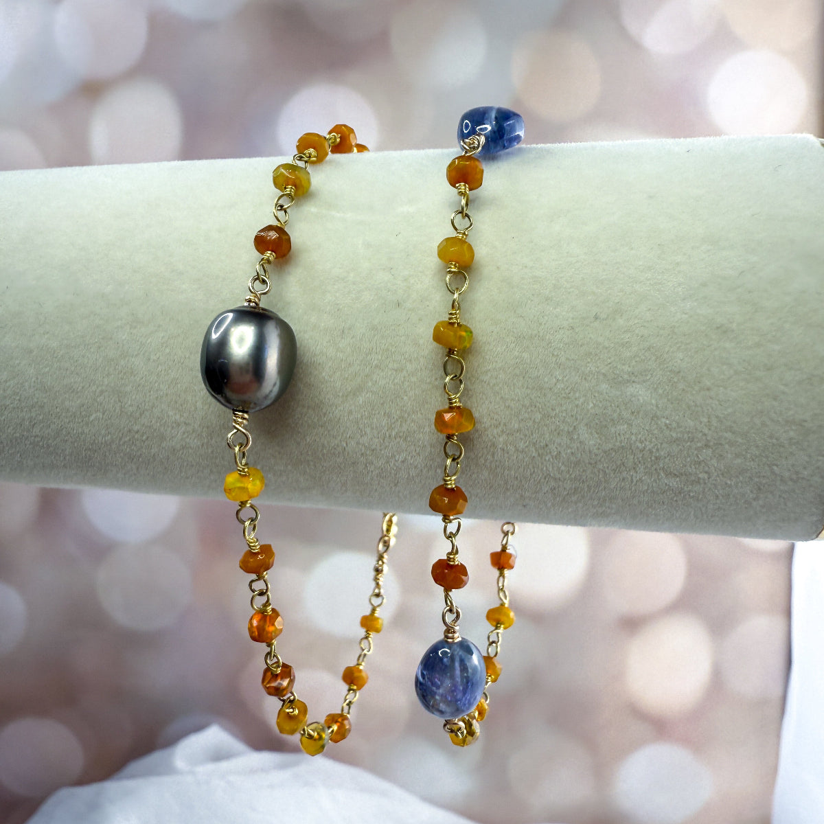 Fire Opal & Gemstone or pearl bracelets
