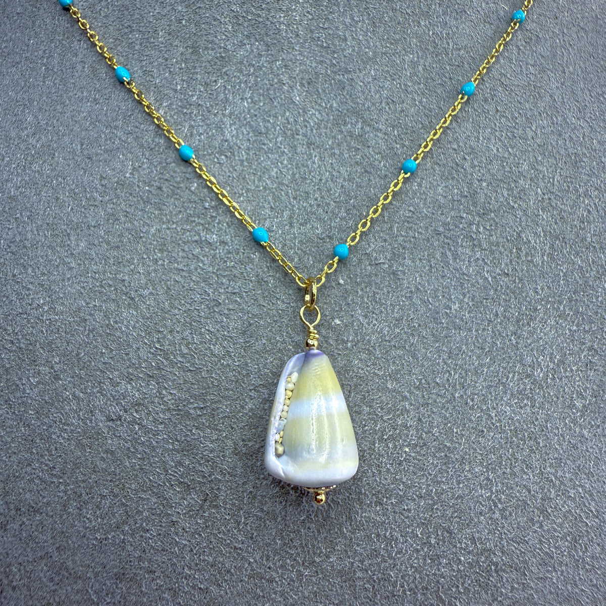 Turquoise Enamel Chain with Removable Shell Pendant