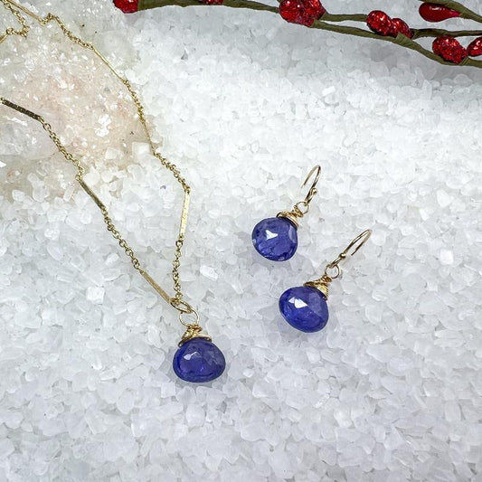 Tanzanite Drop Earrings & necklace