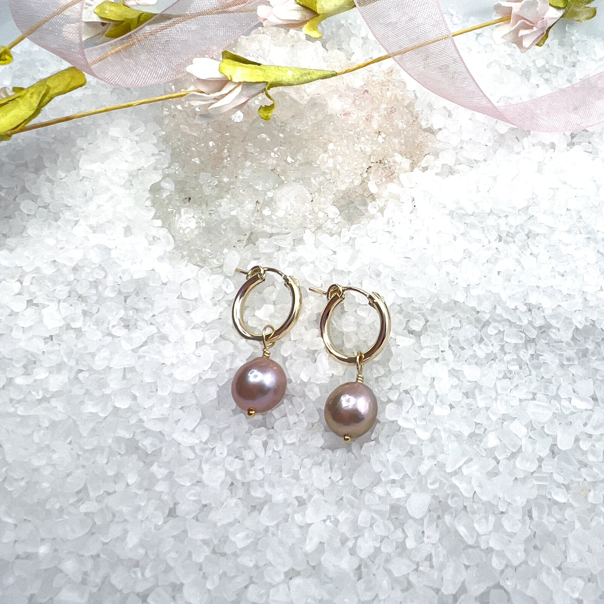 Hoops with Pink Edison Pearl Charms