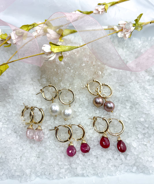 Gold Filled Hoop Earrings | Interchangeable Pearl & Gemstone Charms