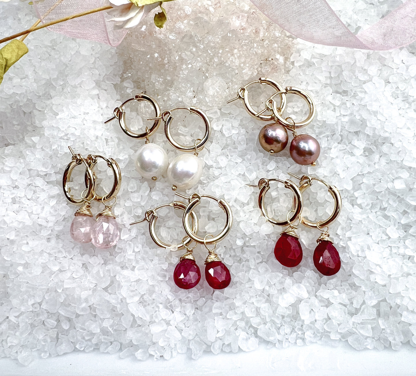 Gold Filled Hoop Earrings | Interchangeable Pearl & Gemstone Charms