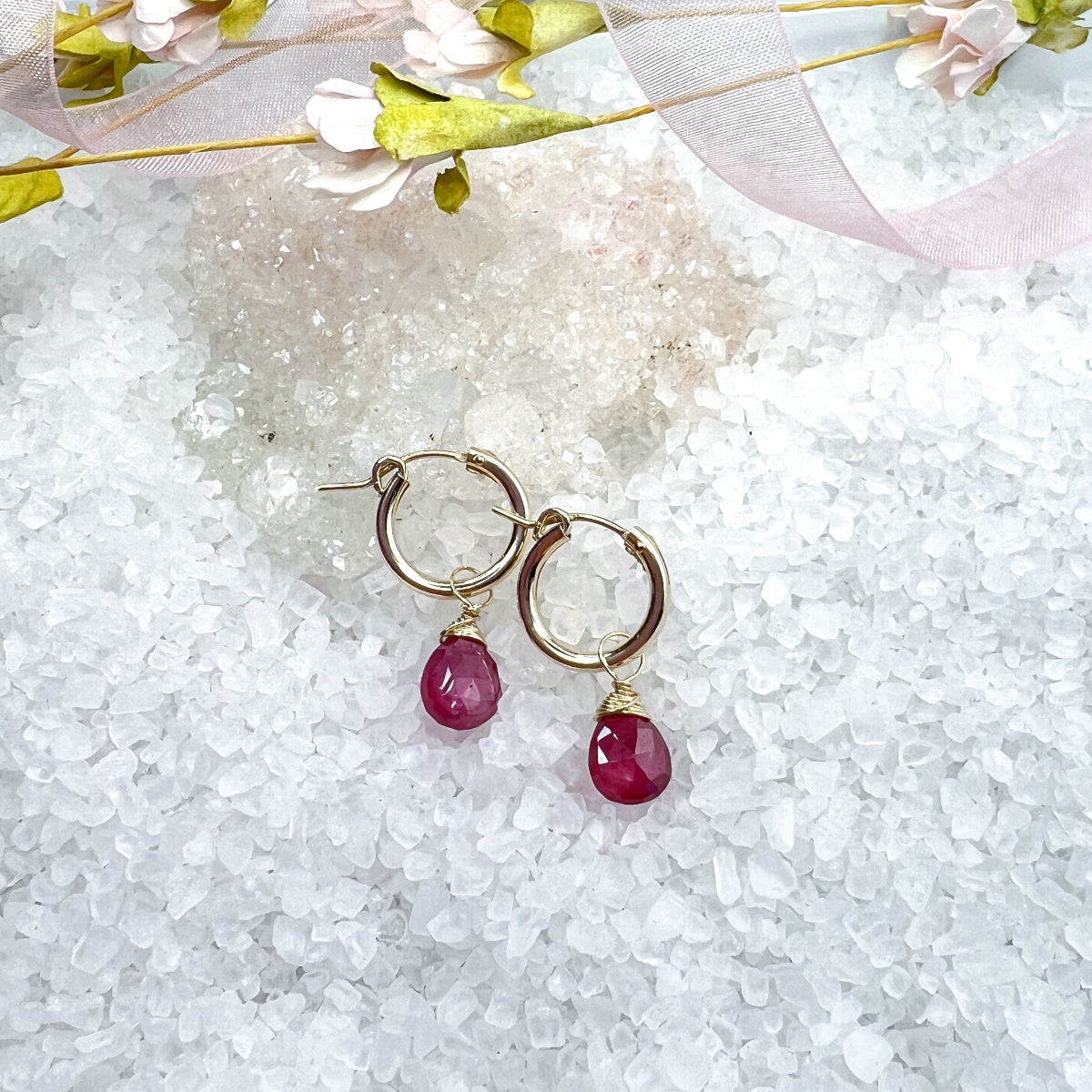 Hoops with Pink Sapphire Gemstone Charms