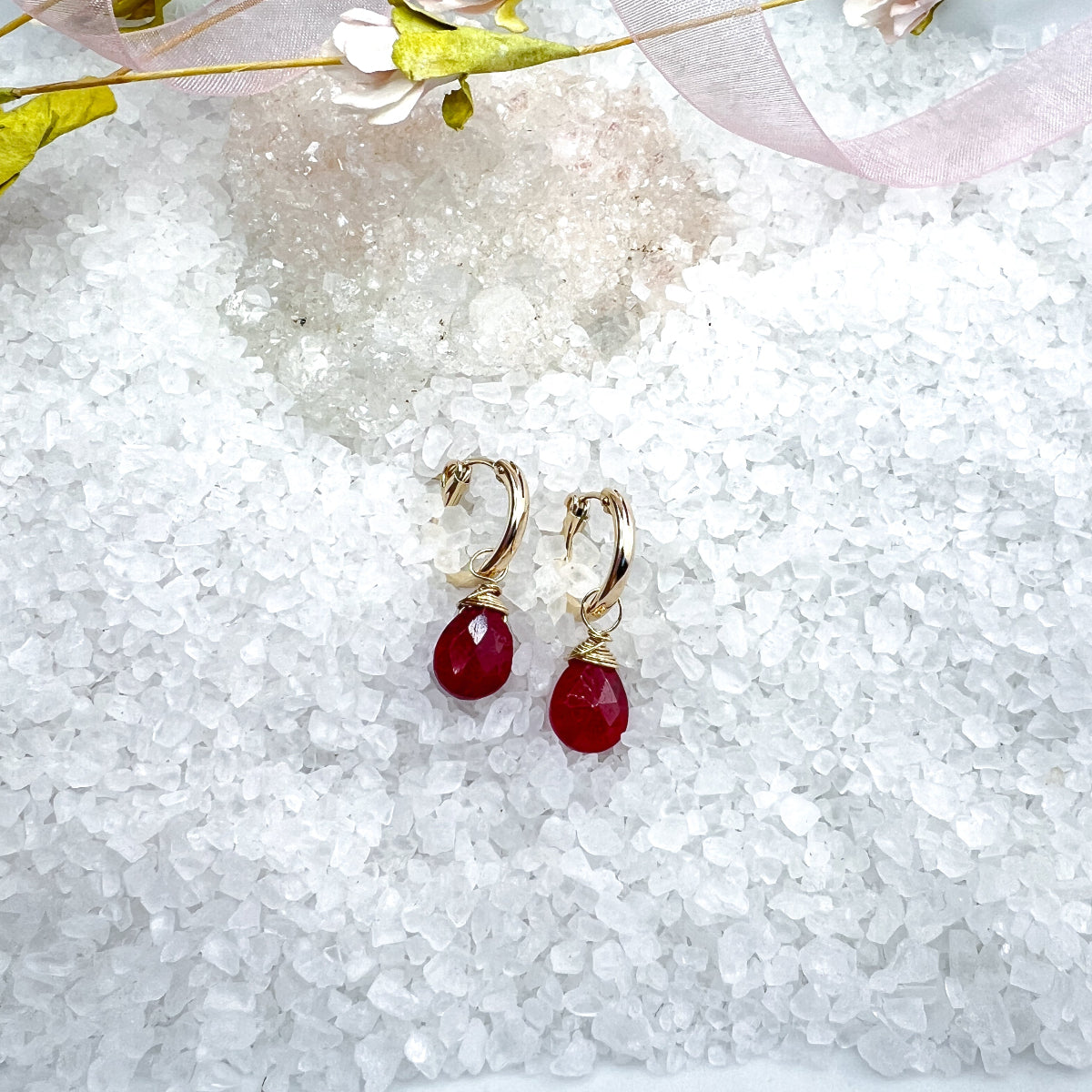 Hoops with Ruby Gemstone Charms