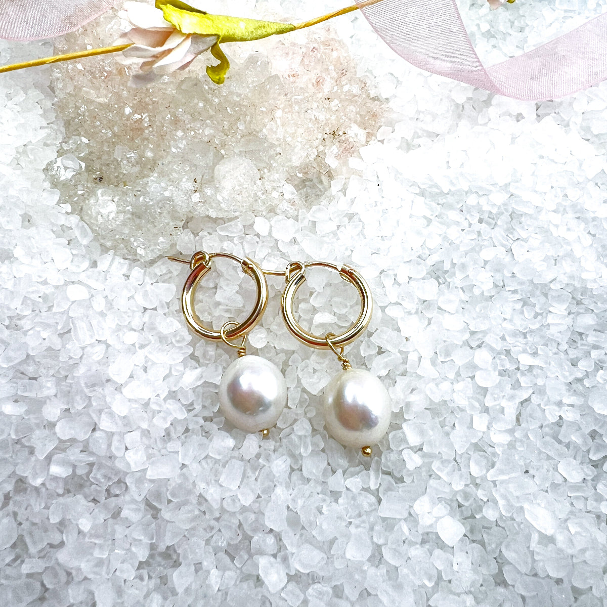 Hoops with White Edison Pearl Charms