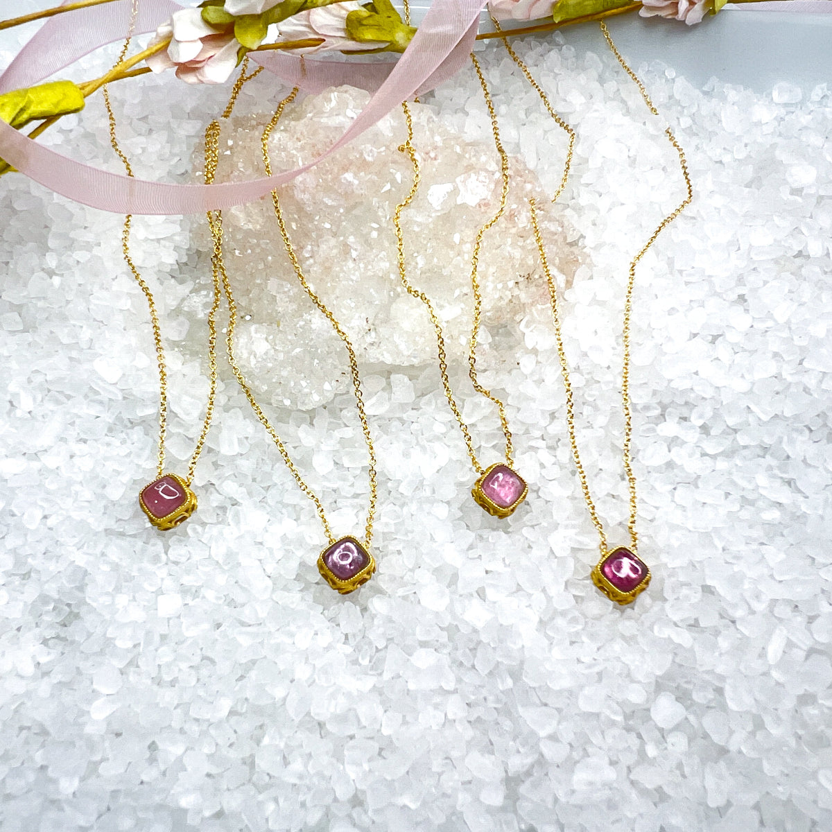 Pink Tourmaline Diamond Shaped Necklace