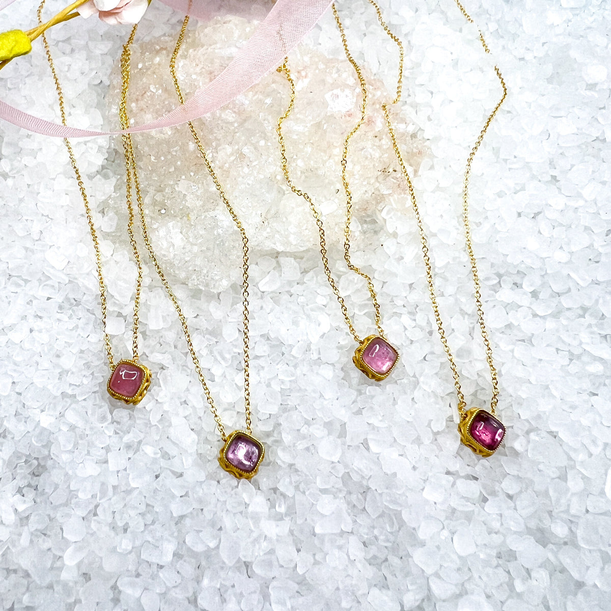 Pink Tourmaline Diamond Shaped Necklace