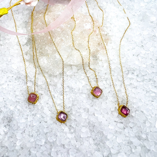 Pink Tourmaline Diamond Shaped Necklace