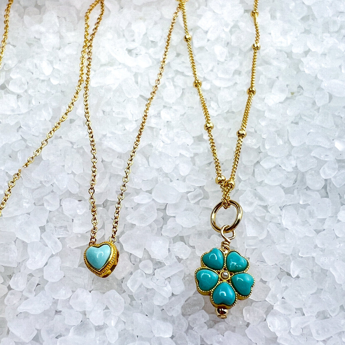 Turquoise Flower & Heart Necklaces