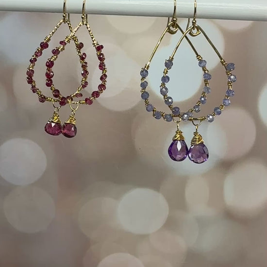 Tanzanite & Amethyst wrapped hoops