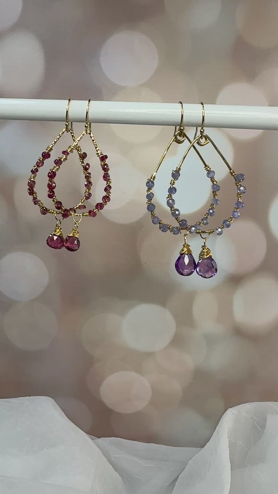 Tanzanite & Amethyst wrapped hoops