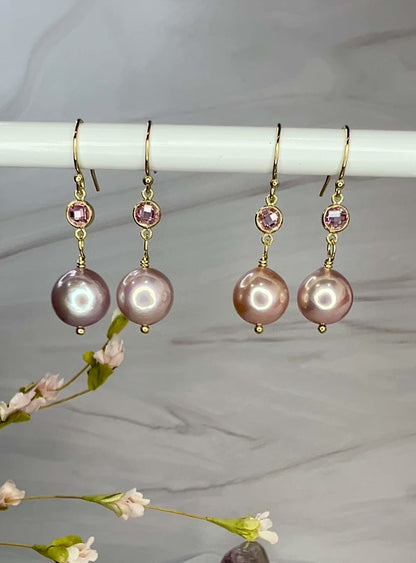 Edison Pearl and Pink CZ Dangle Earrings