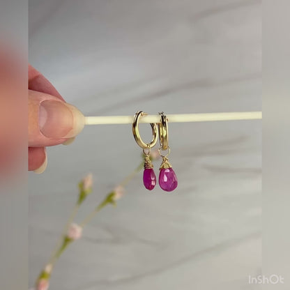 Gold Filled Hoop Earrings with Gemstone Charms