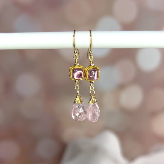 Pink Tourmaline & Morganite Drop Earrings