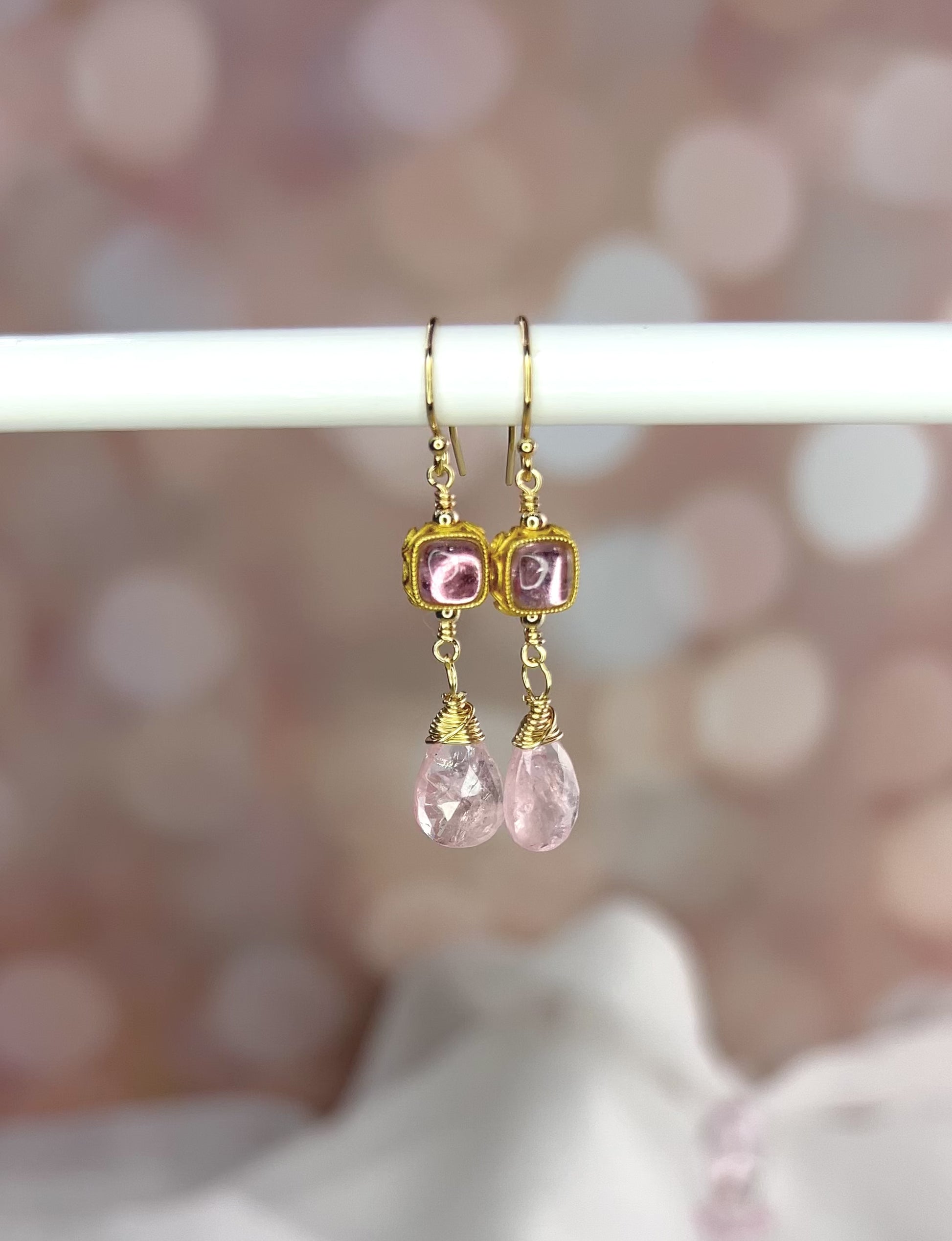 Pink Tourmaline & Morganite Drop Earrings