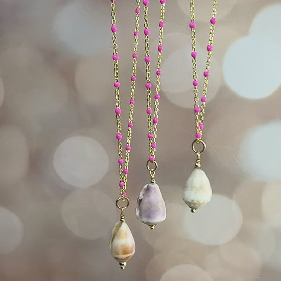 Bright Pink Enamel Chain with Removable Shell Pendant
