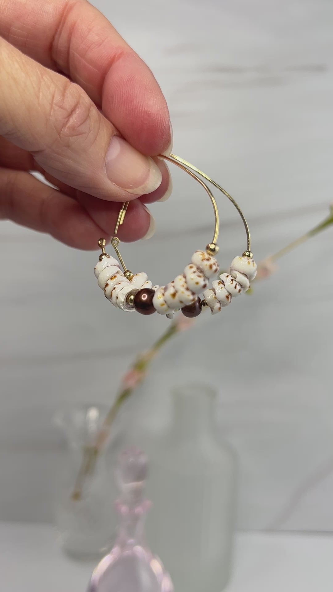 Tiger Puka Shell Earrings, Puka Shell Hoops, Shell Hoop Earrings – Clare  Swan Designs
