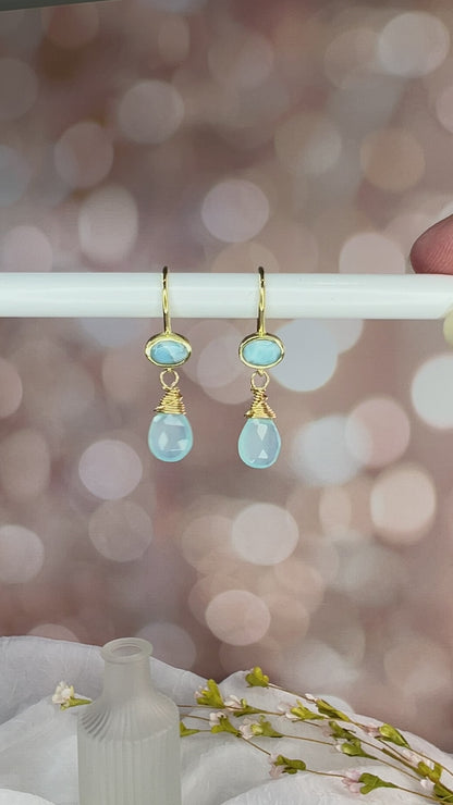 Larimar & Chalcedony Drop Earrings