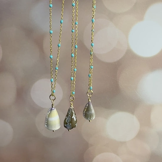 Turquoise Enamel Chain with Removable Shell Pendant