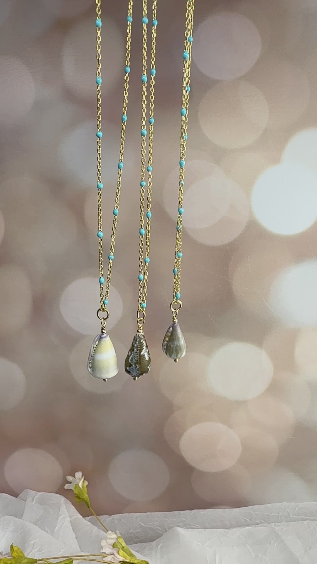 Turquoise Enamel Chain with Removable Shell Pendant
