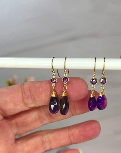 Amethyst & Purple CZ Drop Earrings