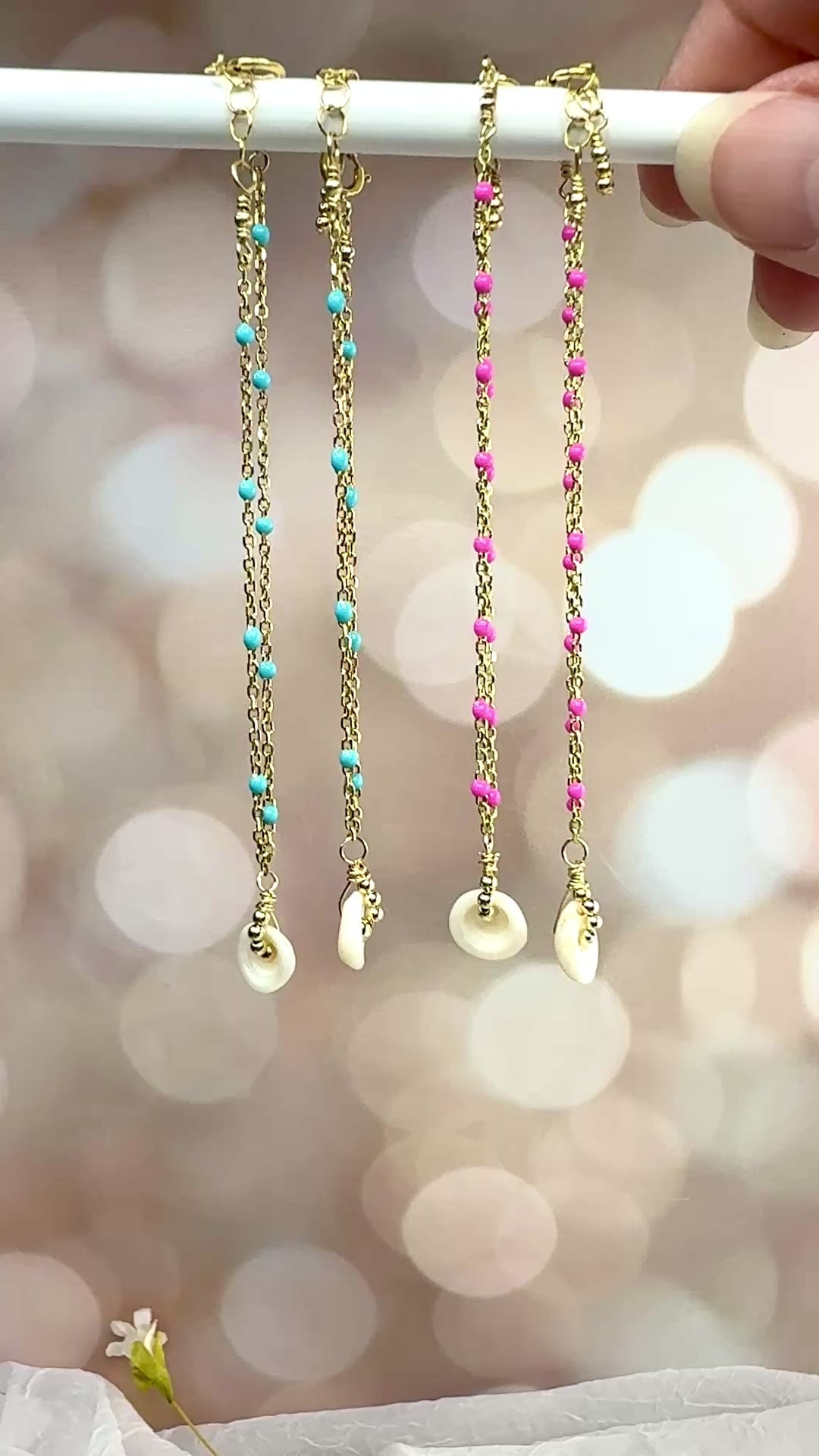 Puka shell & enamel chain bracelets