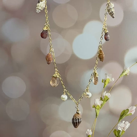 Shell, Topaz & Pearl Dangle Necklace