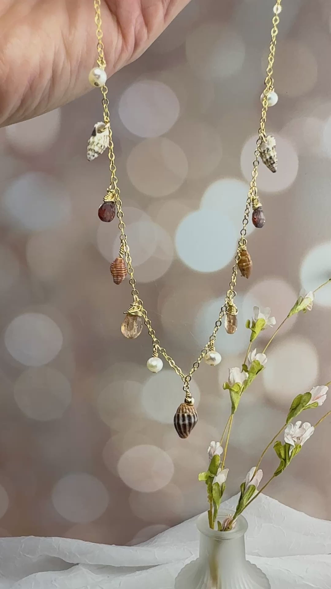 Shell, Topaz & Pearl Dangle Necklace