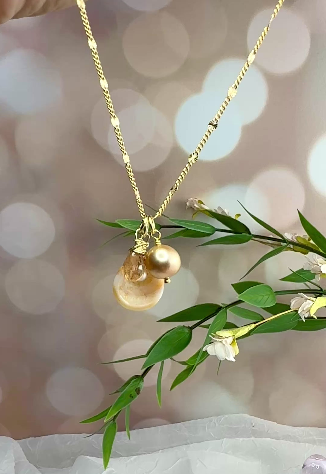 Golden Puka, Topaz & Edison Pearl Necklace
