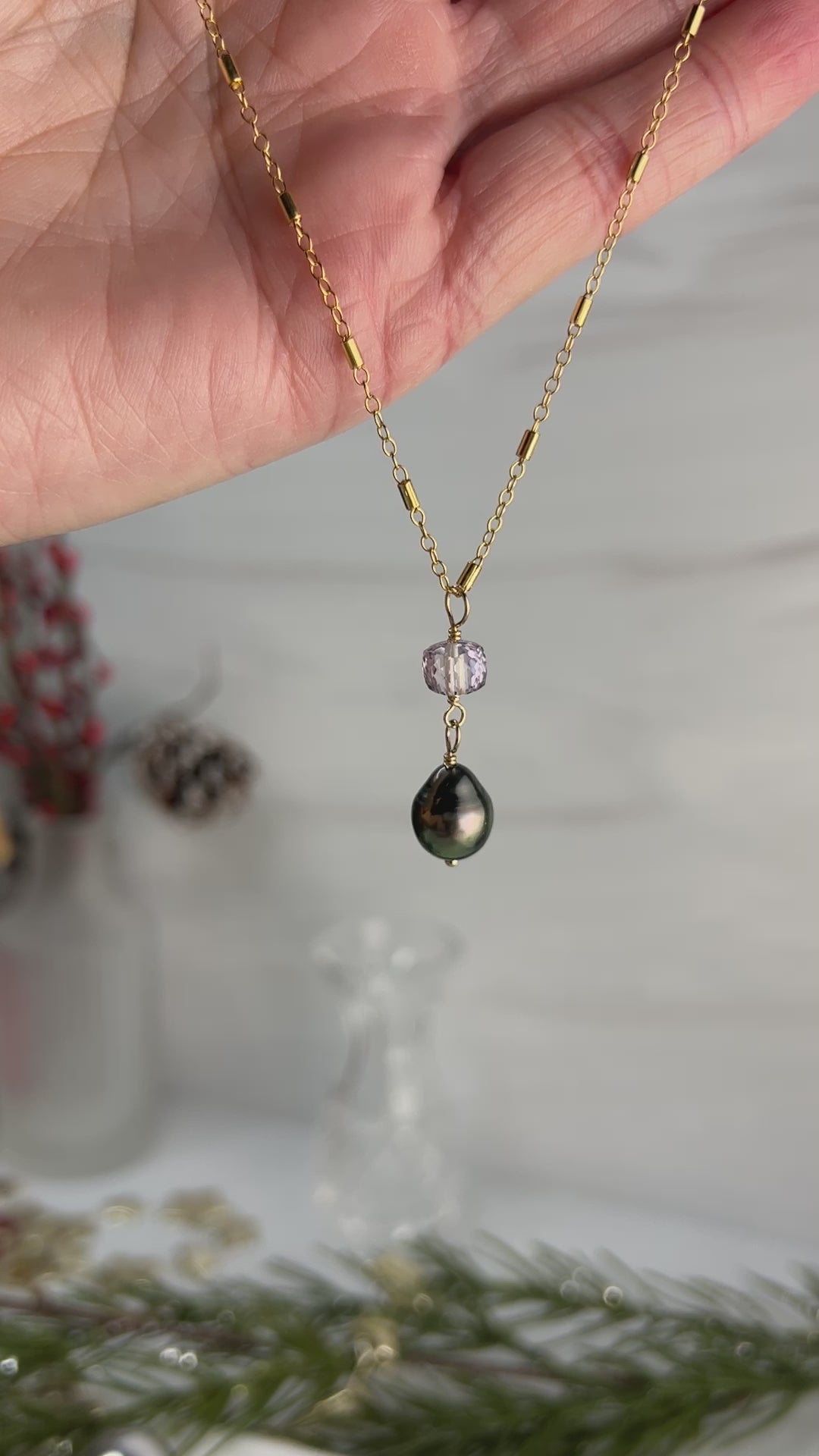Tahitian Pearl & Pink Amethyst Necklace