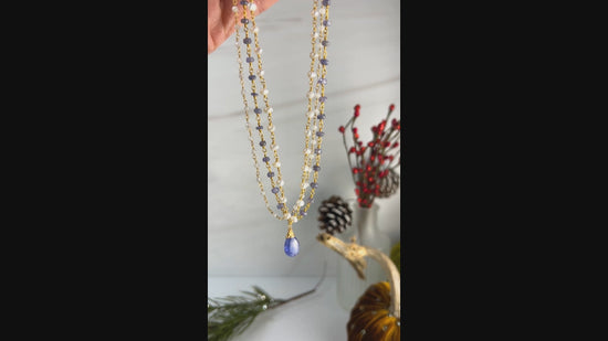 Tanzanite, Rainbow Moonstone & Pearl Rosary Necklace