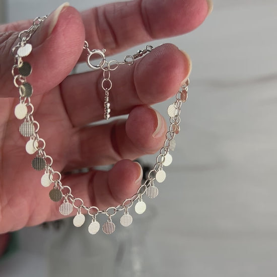 Sterling Silver Textured Circle Dangle Necklace or Bracelet