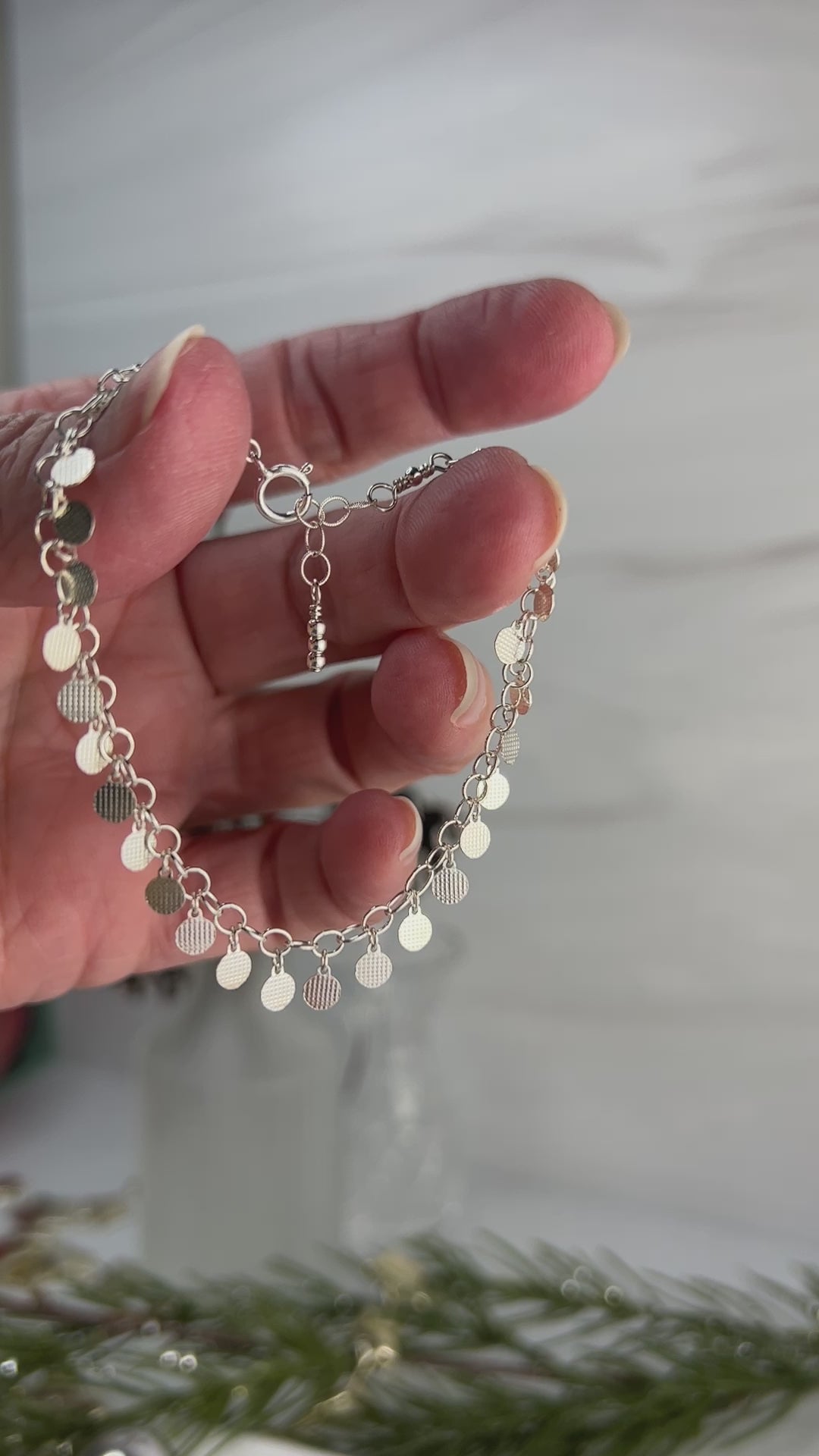 Sterling Silver Textured Circle Dangle Necklace or Bracelet