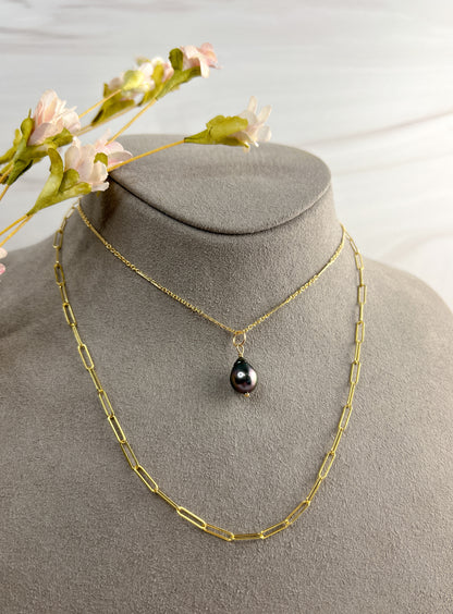 Tahitian Pearl & Paperclip Link Necklace