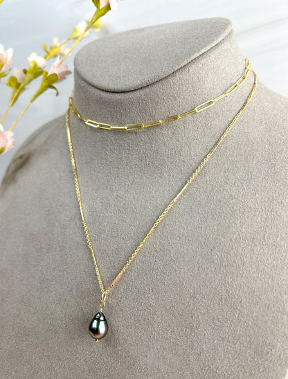 Tahitian Pearl & Paperclip Link Necklace