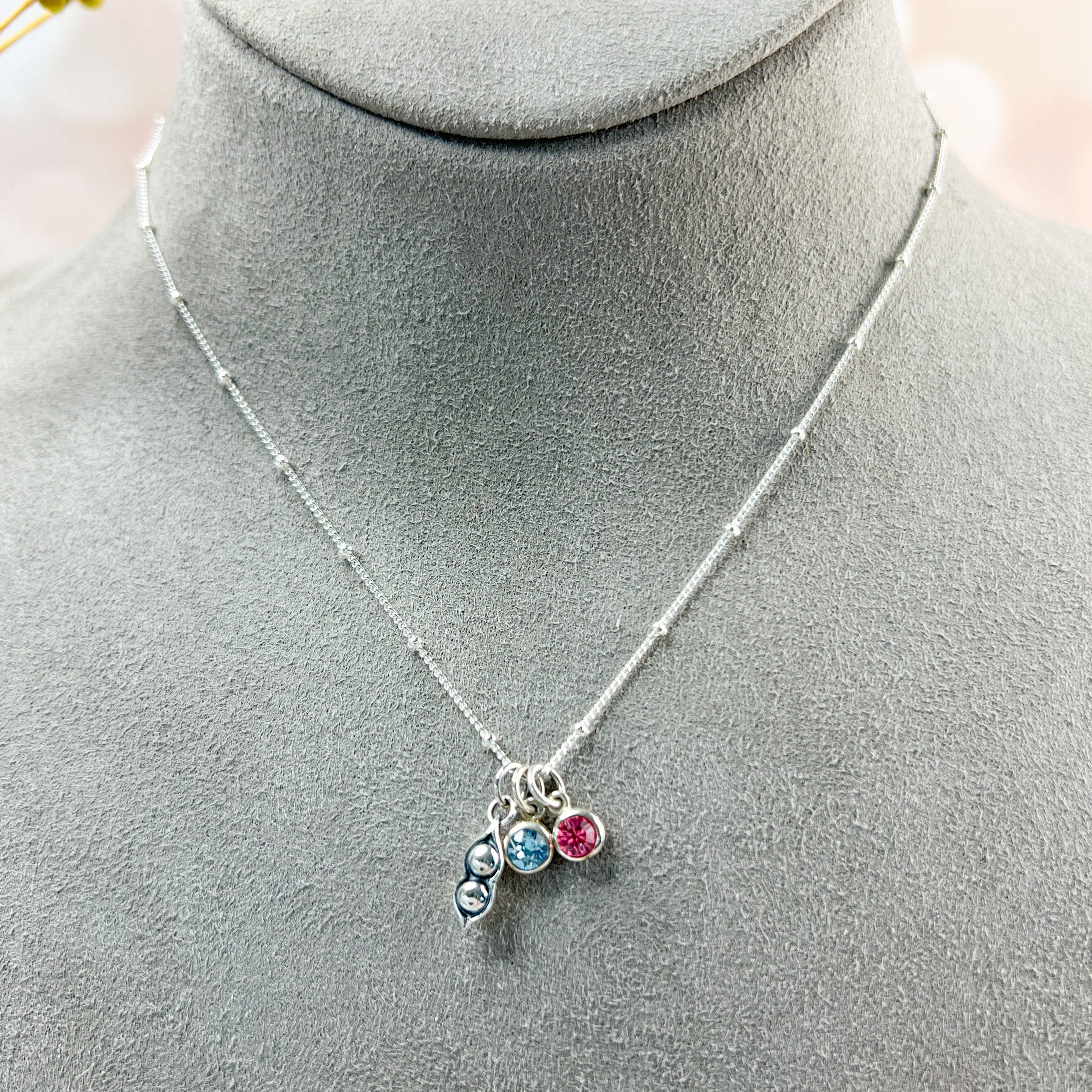 Sterling Silver Hearts Stacked 2 Birthstones Necklace - PaulaMax Jewelry