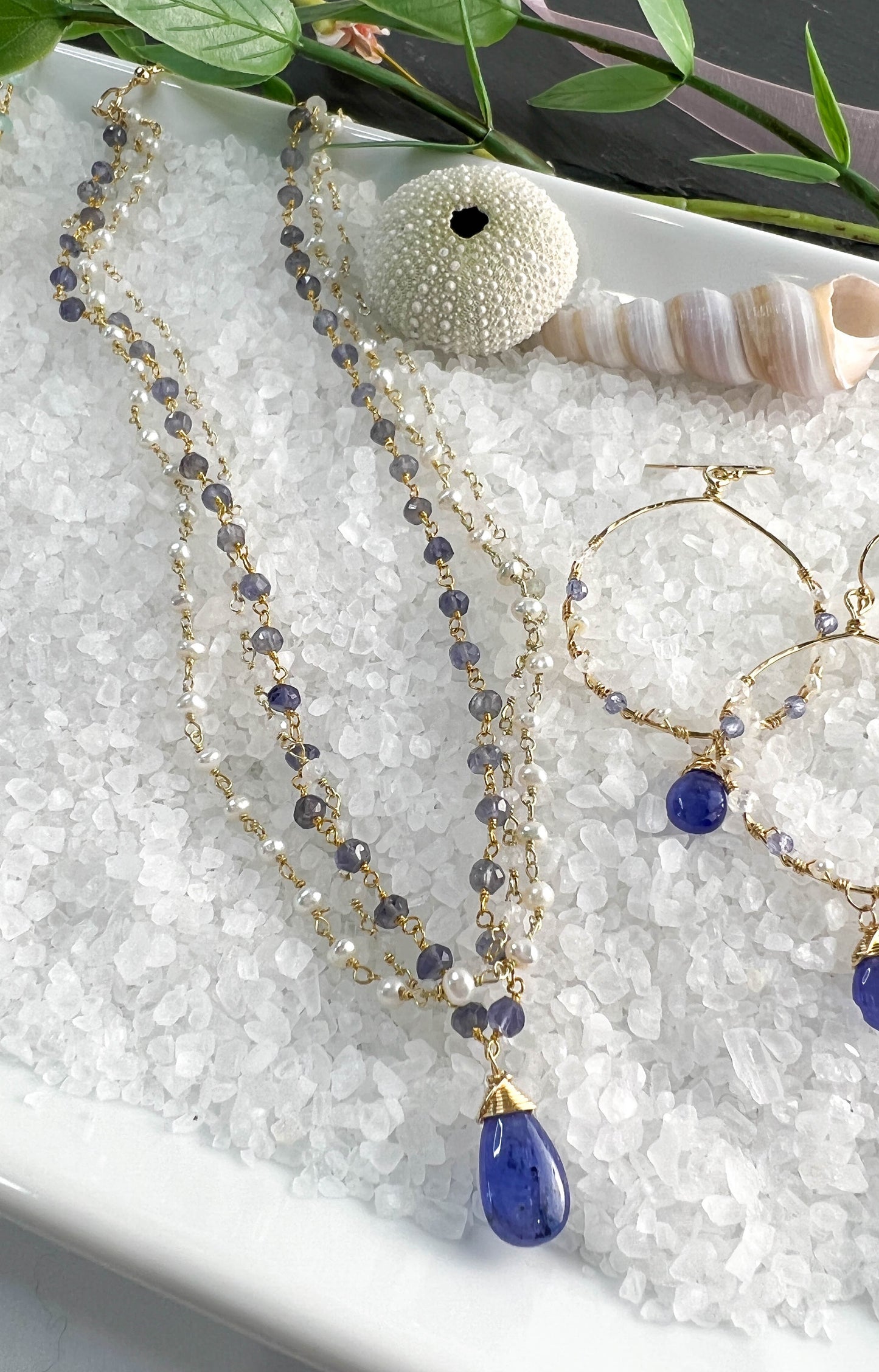 Tanzanite, Rainbow Moonstone & Pearl Rosary Necklace