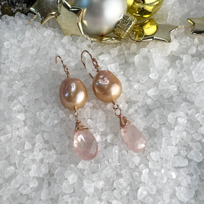 Rose Gold Baroque Pearl and Morganite Earrings