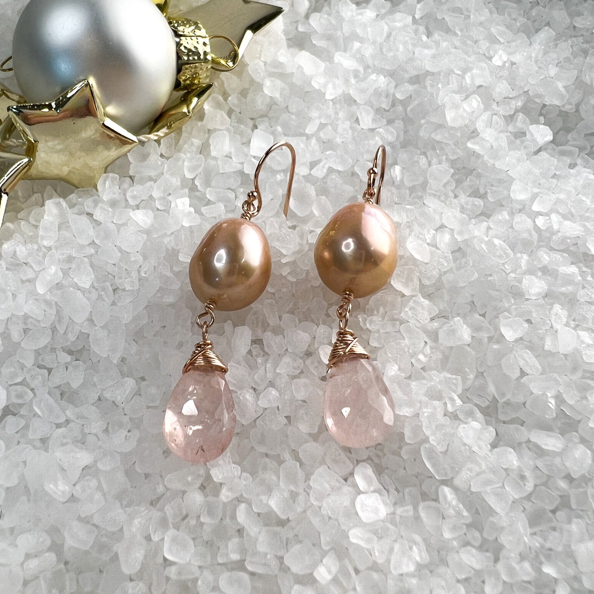 Rose Gold Baroque Pearl and Morganite Earrings