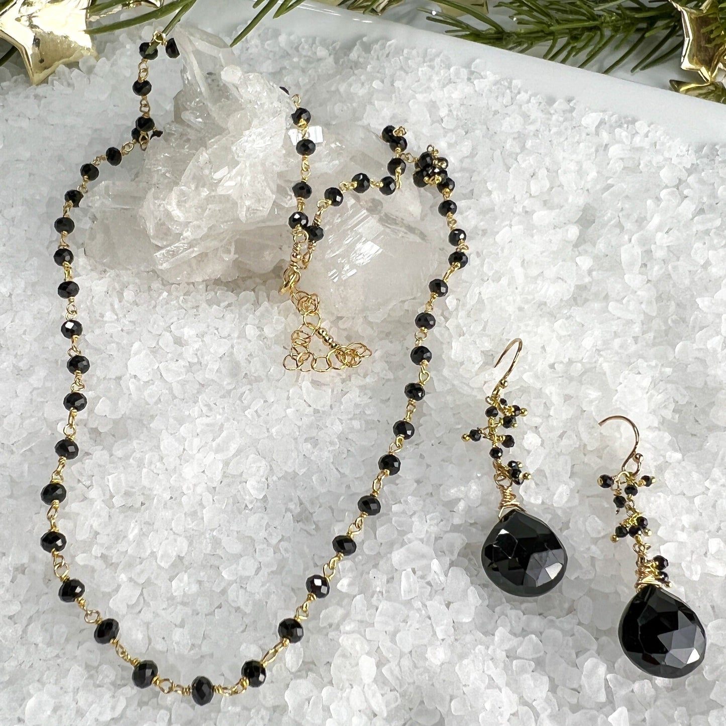 Black Spinel Rosary Chain Necklace