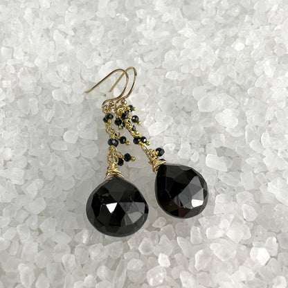 Black Spinel Fringe Dangle Earrings