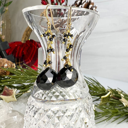 Black Spinel Fringe Dangle Earrings