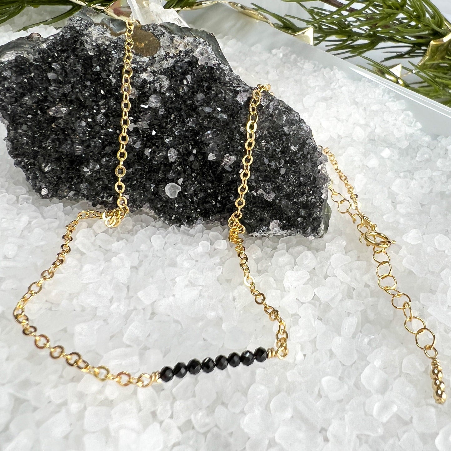 Black Spinel bar necklace