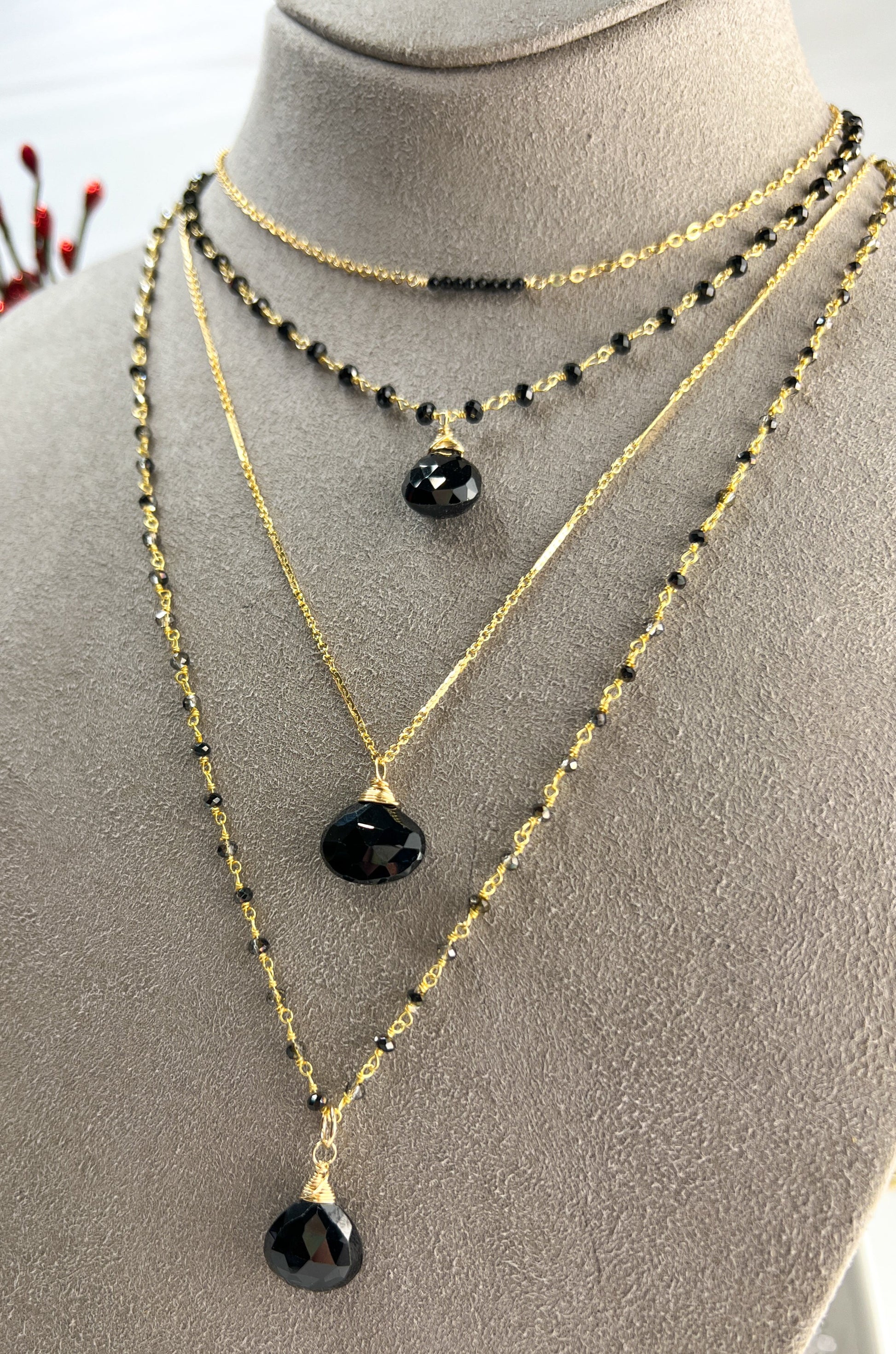 Black Spinel Long Briolette Necklace