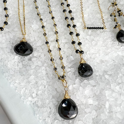 Black Spinel Pendant & Rosary Chain Necklace
