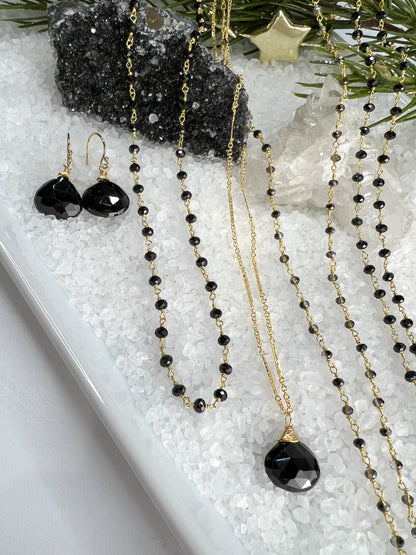 Black Spinel Rosary Chain Necklace